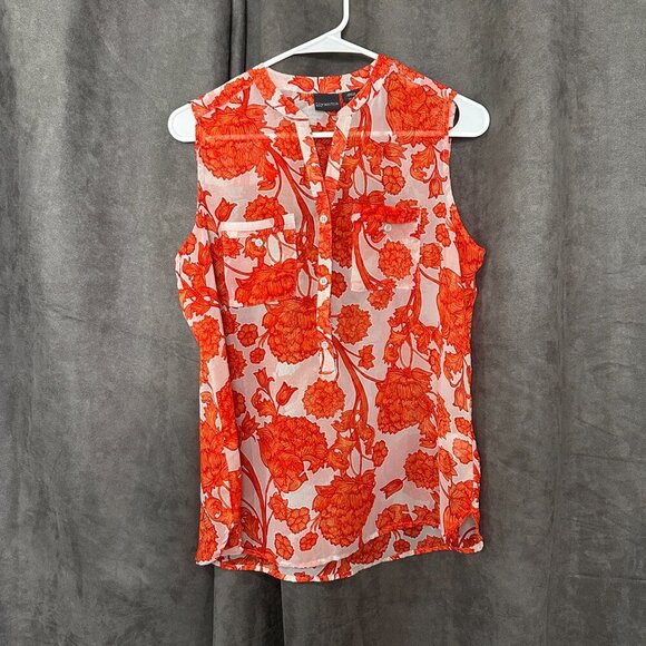 Covington Sleeveless Blouse Burnt Orange Floral Sheer Fall Aesthetic M Petite - Picture 3 of 10